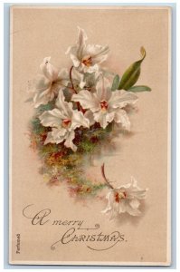 Christmas Postcard White Flowers Indianola Iowa IA 1910 Posted Antique