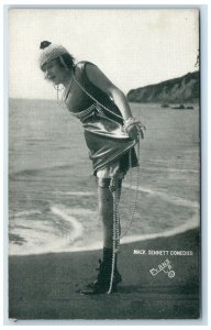 c1910's Mack Sennett Comedies Woman On Beach Scene Evans LA Exhibit Arcade Card 