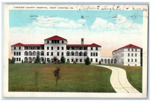 1928 Chester County Hospital West PA First Issue Post Office Stamp Postcard