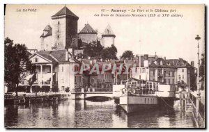 Old Postcard Annecy Harbor and Fort chaetau Dukes of Genevois Nemours