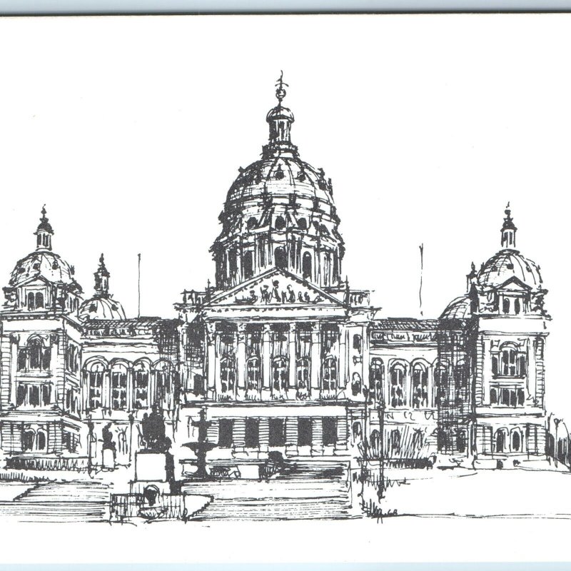 c1970s Des Moines IA Iowa State Capitol Building Sketched by Wm J Wagner PC A250