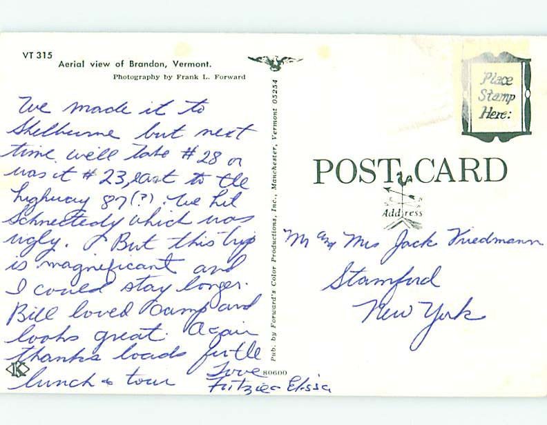 Pre-1980 AERIAL VIEW Brandon Vermont VT AD0021