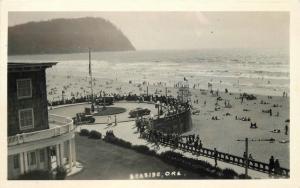 Autos beach scene Seaside Oregon 1930s RPPC Photo Postcard 13577