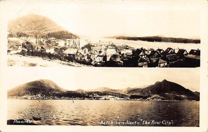 Ketchikan AK The First City' Duo View Signed Thwaites RPPC Postcard