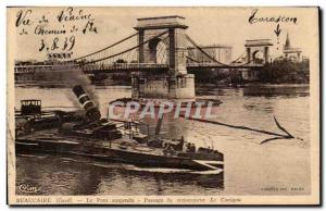 Old Postcard Beaucaire The suspension bridge crossing the tug Canigou