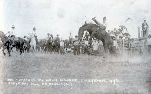 1910s Bud Timmons Holy Smoke Rodeo Horse Cheyenne WY Wyoming RPPC Postcard