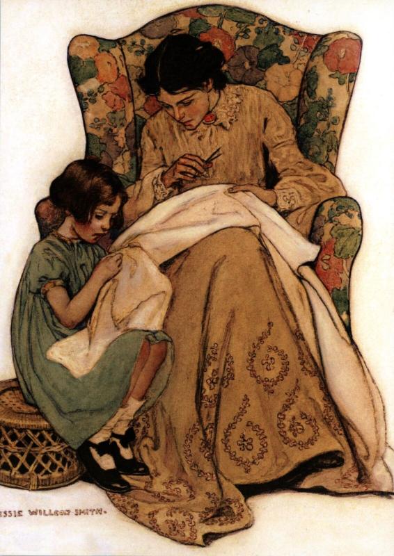 LITTLE GIRL & Woman sewing DIY Maternity New Unposted Postcard