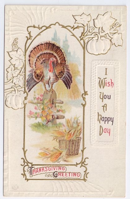 Vintage ThanksgivingTurkey on Fencepost J Herman Postcard  Embossed Litho 1912