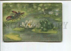 471856 Hannes PETERSEN May Beetle & FROG Water Lily Vintage postcard
