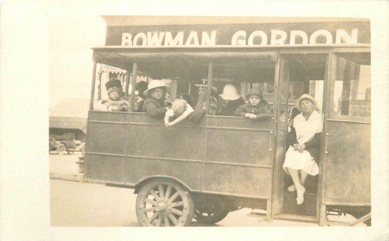 1920s Bus Passengers Bowman Gordon Store Street View RPPC Real Photo