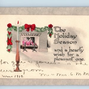 1913 Antique High Quality Christmas Card String Xmas Gibson Line Hand Colored 5S