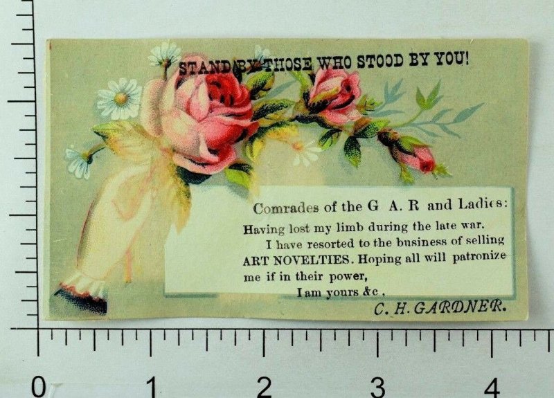 Civil War Veterans GAR Regalia C. H. Gardner Lady's Hand & Pink Roses P88