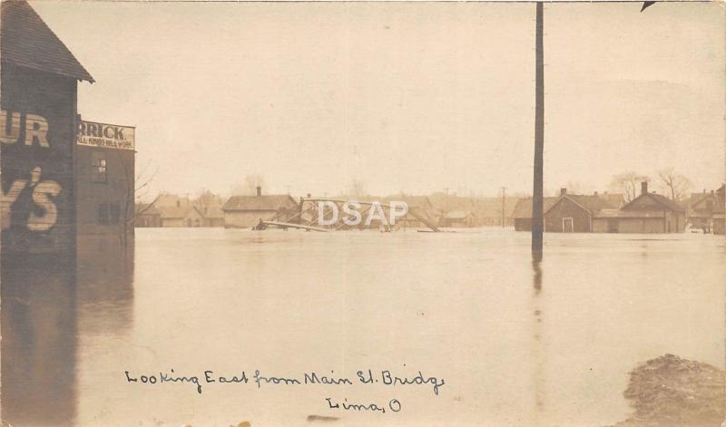 C45/ Lima Ohio Postcard Real Photo RPPC 1913 Flood Disaster Main St Bridge