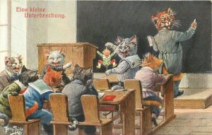 Postcard C-1910 Dressed Cats animals school Class comic humor interior 23-12875