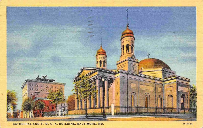 Cathedral & YMCA Building Baltimore Maryland linen postcard