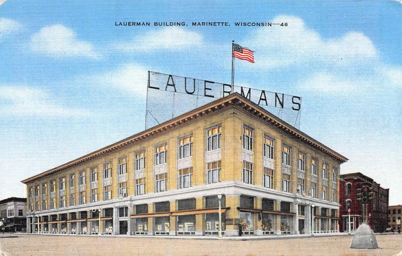 Lauerman Building, Marinette, Wisconsin, early Postcard, Unused