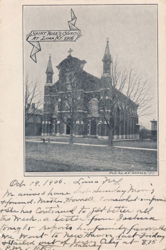 Lima NY New York - 1906 View of Saint Rose Church - Message by Pub. Sanger - UDB