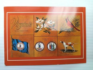 Virginia The Old Dominion State Flower, Bird, Dog, Flag Vintage Postage