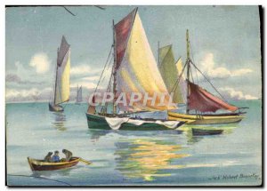Old Postcard Fantasy Artistic View Boat