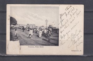 SIERRA LEONE, FREETOWN, WATER STREET, 1908 ppc, used. LIBREVILLE, GABON to Wales