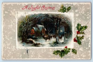 Christmas Postcard Holly Berries Elk Winter Scene Allegheny Pennsylvania PA 1908