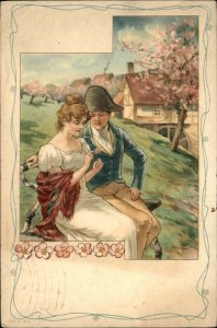 Beautiful Woman and Young Soldier Romance c1905 Vintage Postcard