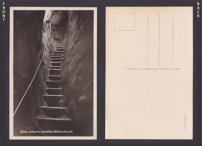 Vintage postcard Hockstein Wolfsschlucht stairs Hohnstein Germany