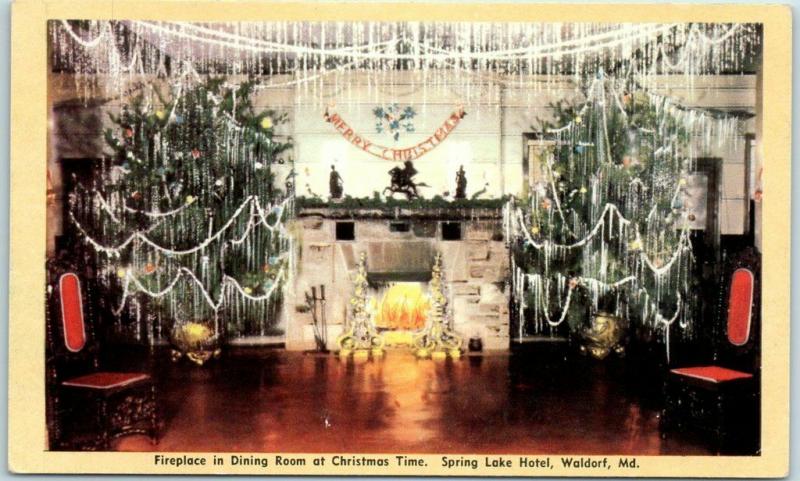 Waldorf Md Postcard Spring Lake Hotel Christmas Tree Dining