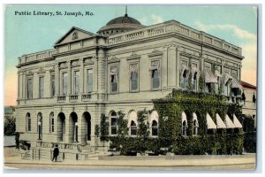 c1914 Public Library Exterior Building St. Joseph Missouri MO Vintage Postcard