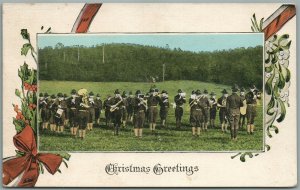 WWI ERA US ARMY MUSIC BAND CHRISTMAS GREETINGS ANTIQUE POSTCARD