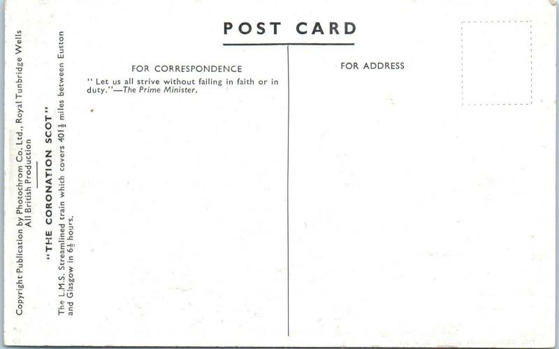 UNITED KINGDOM   Railroad  Train  THE CORONATION SCOT   c1930s    Postcard