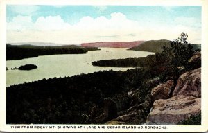 New York Adirondacks View From Rocky Mountain Showing 4th Lake and Cedar Island