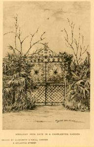 SC - Charleston, Wrought Iron Gate in a City Garden   Artist Signed: Elizabet...