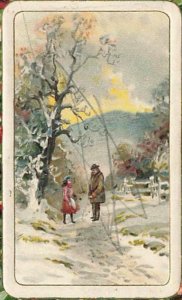 c1910 John Winsch People Walking On Snow Covered Trail Christmas P167 