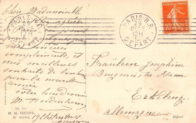 A112 New Year Greetings 1910 Couple Skiing Romance Winter Landscape postcard