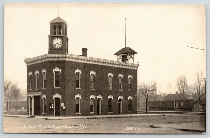 Fairbury Illinois~City Hall Sits Alone~Clock Tower~Belfry~c1914 CR Childs RPPC 