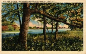 USA Lily Lake Lighthouse Cape May Point New Jersey Linen Postcard 08.66