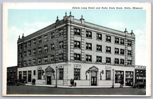 K31/ Rolla Missouri Postcard c1940s Edwin Long Hotel State Bank 217
