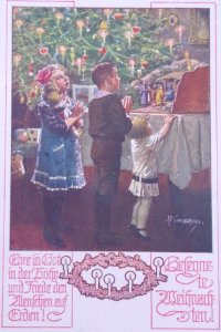 Children Candles Tree Signed Antique Vintage Christmas Postcard German