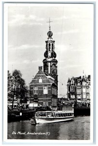 1954 Boat at De Munt Amsterdam Netherlands Postage Due RPPC Photo Postcard