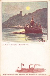 A842 Germany Rhein Steamboat Koelnische und Doesseldorfer Moonlight postcard