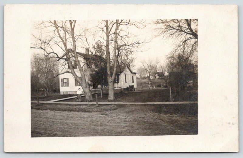 Galva Illinois~Auntie May in Front of Her House~Friend With Camera~1908 RPPC