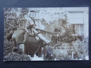 HORSE WITH GENTLEMAN RIDER IN MEDIEVAL DRESS early 1900's RP Postcard