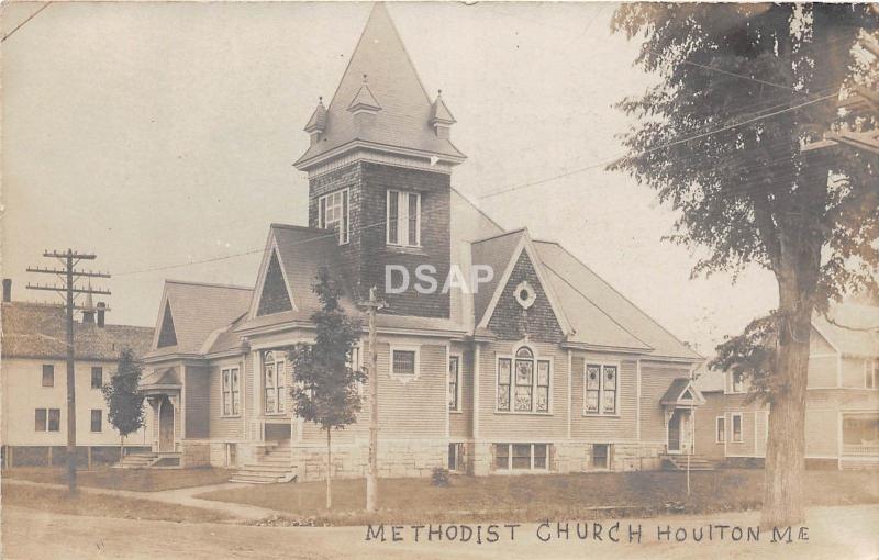 A49/ Houlton Maine Me RPPC Real Photo Postcard c1910 Methodist Church