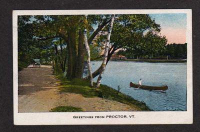 VT Greetings from PROCTOR VERMONT Postcard PC Canoe