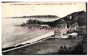 Old Postcard Perros-Guirec Beach Trestrignel castle Tom