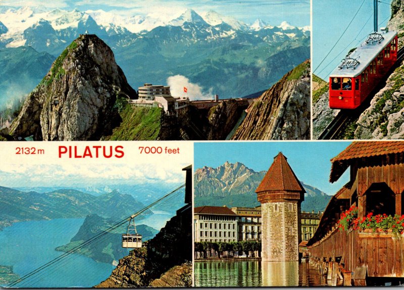 Switzerland Luzern mit Berner Alpen Pilatus-Kulm und Schwebebahn