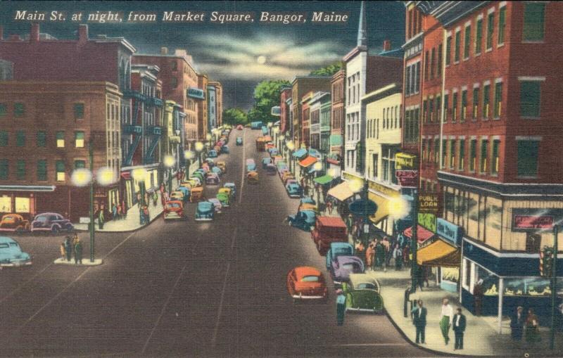 USA Main Street at night from Market square Maine - 01.63