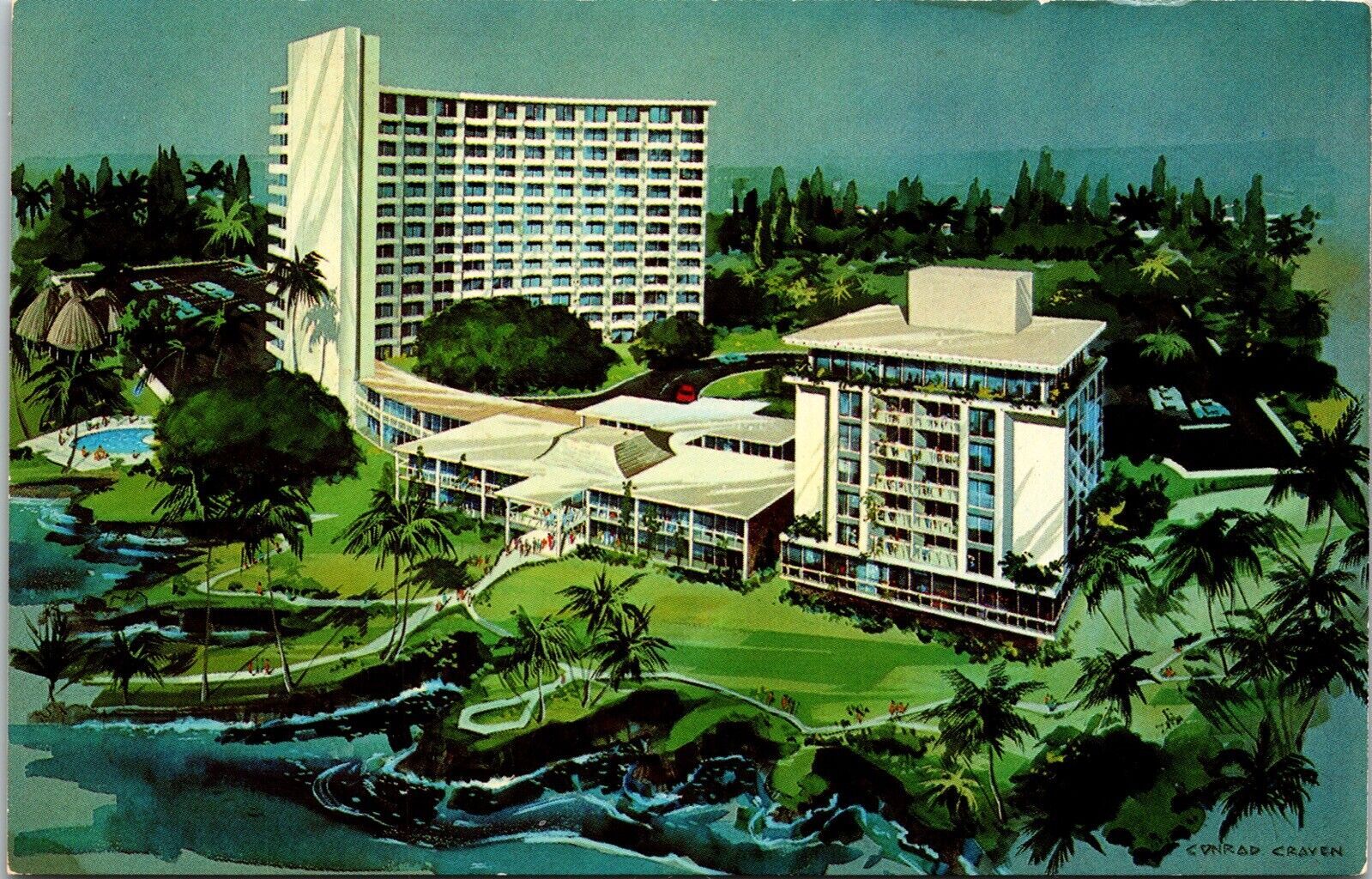 Naniloa Hotel Hilo Bay Hawaii Scenic Tropical Birds Eye View DB WOB