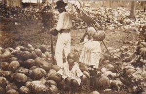 Malaysia Children Drinking Coconut Juice Real Photo